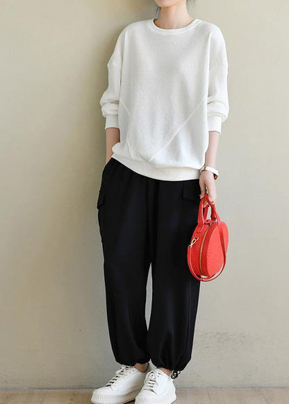 White Cotton Long Sleeve Sweatshirts Top