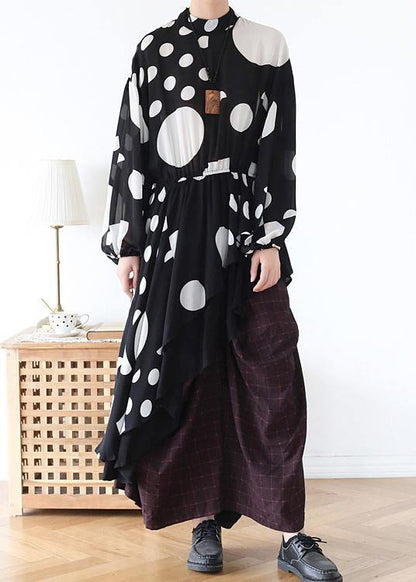 Spring Summer Black and White Dot Irregular Chiffon Top