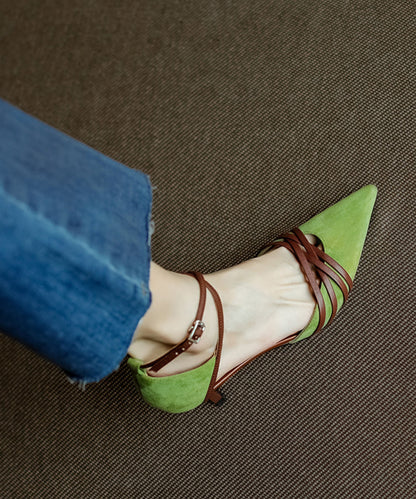 Green Suede High Heel Sandals Cross Strap