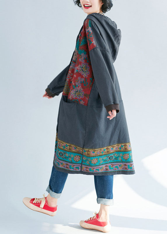 Grey Hooded Print Sweatshirts Dresses Spring