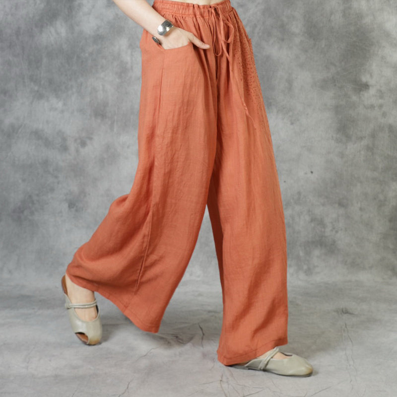 White Pockets Tie Waist Fall Wide Leg Pants