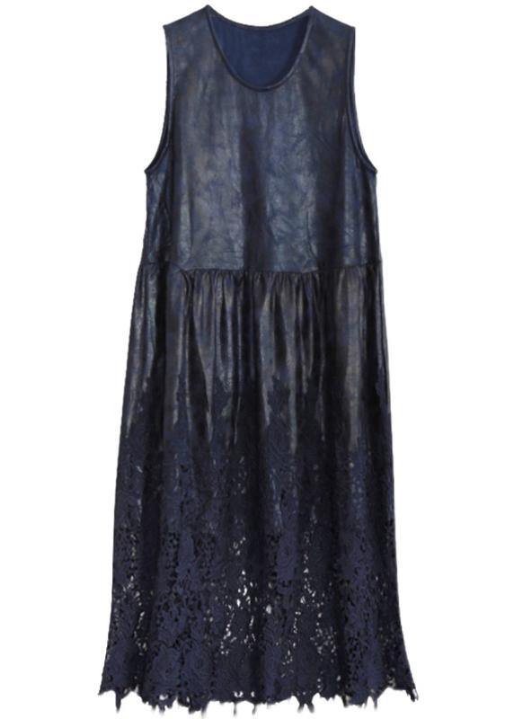 100% Hollow Out Patchwork Dresses Lnspiration Dark Blue Maxi Dress Fall