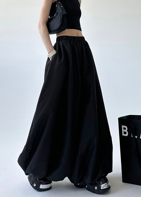 Grey Pockets Elastic Waist Lantern Pants Fall