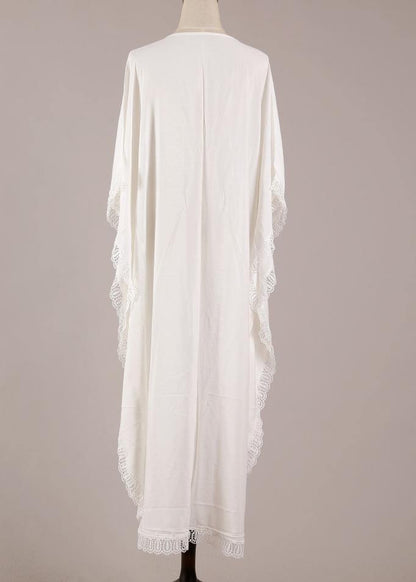 White Patchwork Hollow Outkimono Robe Summer Maxi Dress
