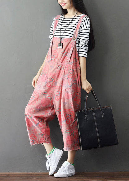 Pink Print Wide Leg Pants Jumpsuits Spring