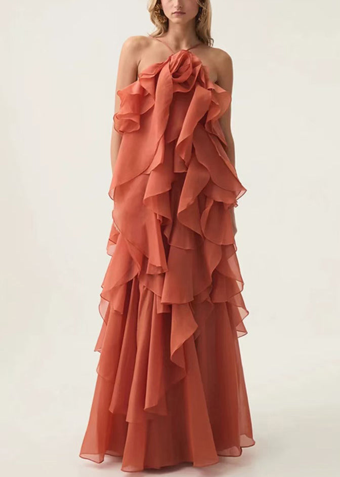 Italian Blue Backless Chiffon Spaghetti Strap Dress Sleeveless