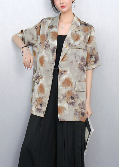 Brown Notched Print Spandex Coats Summer