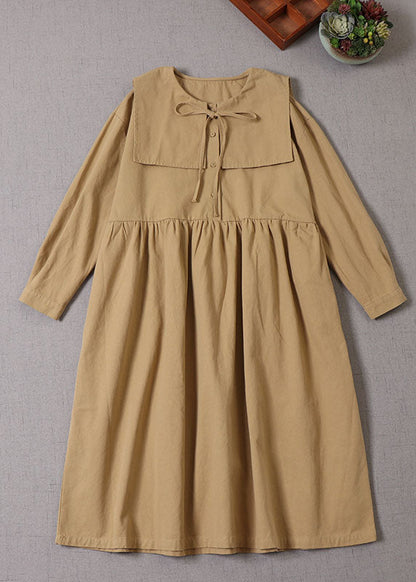 Khaki Cinched Patchwork Cotton Dress Spring