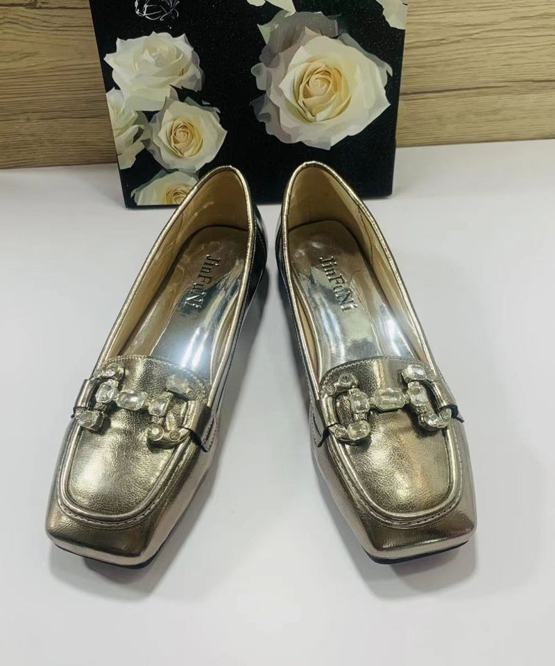 Rose Zircon Faux Leather Square Toe New Flats
