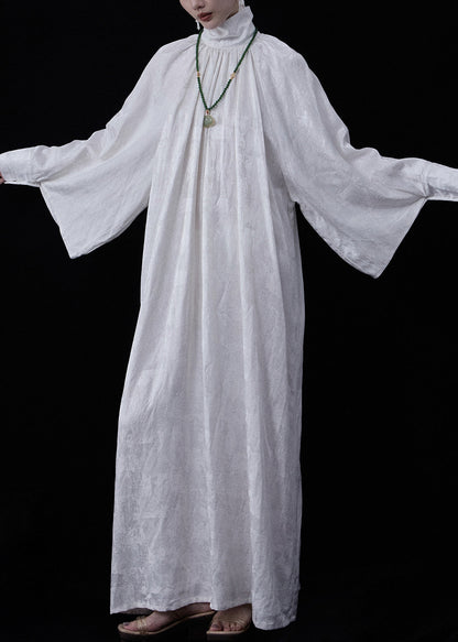 White Zippered Wear on Both Sides Linen Maxi Dresses Fall