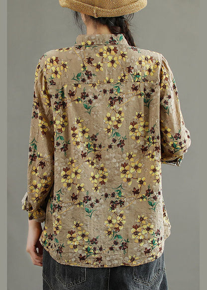 Boutique Yellow Peterpan Collar Button Print Fall Top Long Sleeve