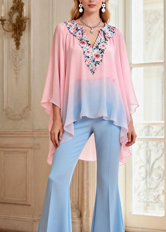 Asymmetrical Design Top and Pants Chiffon Two Pieces Set Summer
