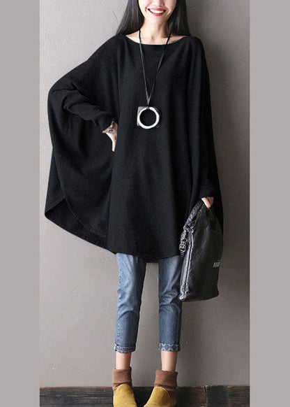 Modern Black Slash Neck Loose Fall Wool Knitted Sweaters