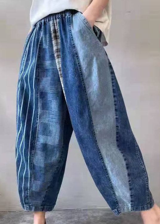 Fine Blue Patchwork Denim Pants Spring