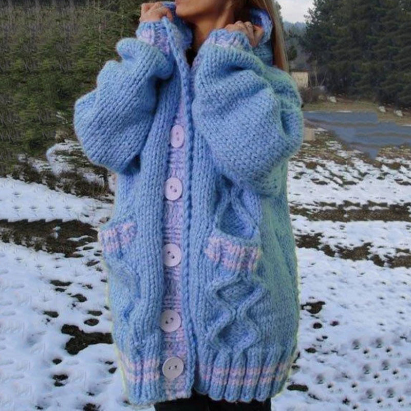 Women's Thick Woven Pattern Pocket Button Sweater Cardigan elevenforest