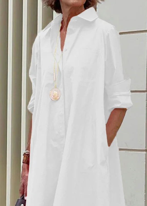 Cross Border White Peter Pan Collar Simple Loose Cotton Long Shirt Dress Fall