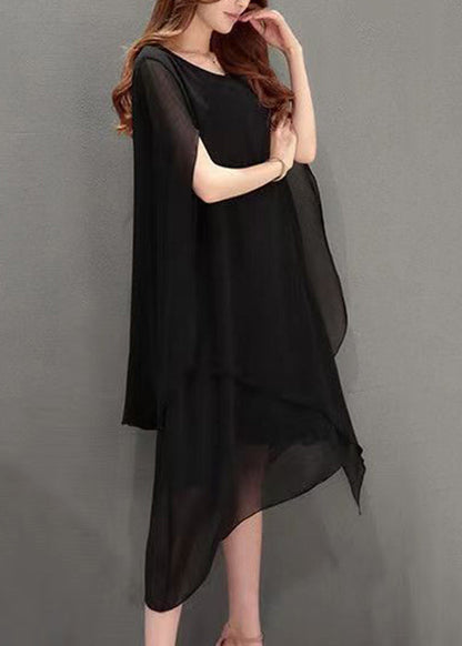 Black O Neck Chiffon Cape Dresses Summer