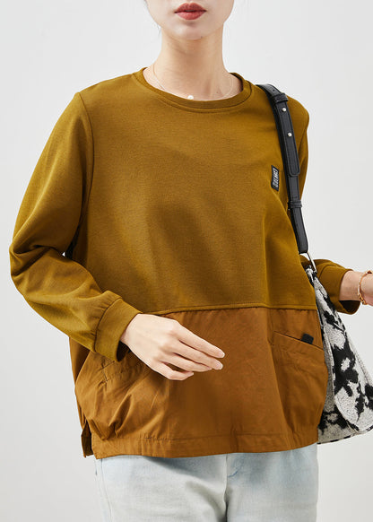 Yellow Oversized Patchwork Cotton Sweatshirt Spring