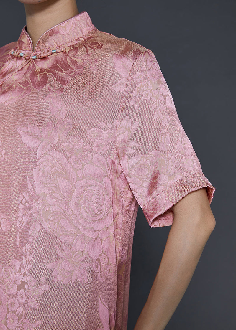 Pink Tasseled Jacquard Silk Dresses Summer