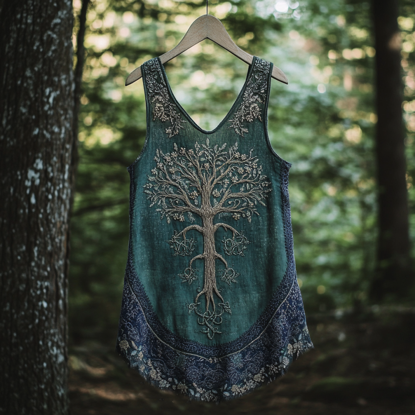 Boho Viking Tribal Celtic Knot Life Of Tree Patchwork Art Sleeveless Tank Top artswardrobe