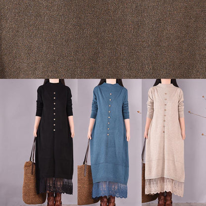 Diy O Neck Patchwork Lace Spring Tunics Linen Chocolate a Line Dress