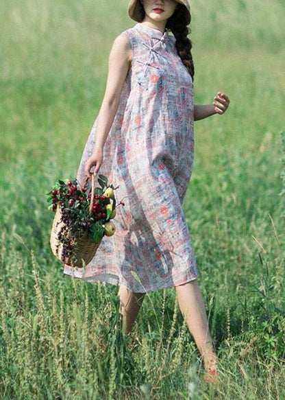 Classy Pink Print Dresses Summer Sleeveless Dresses