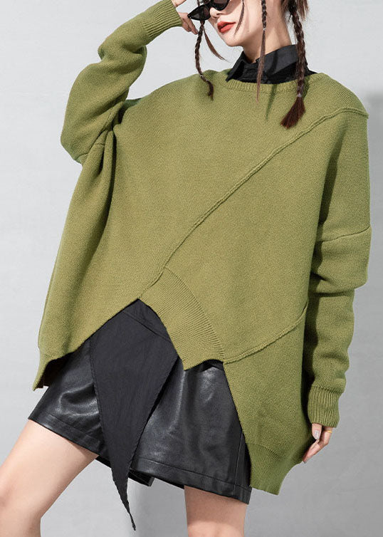 Green O-neck Patchwork Knit Sweaters Spring