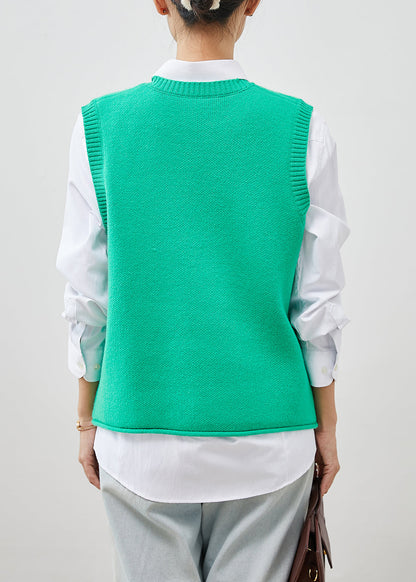 Green Jacquard Knit Vest Tops Spring