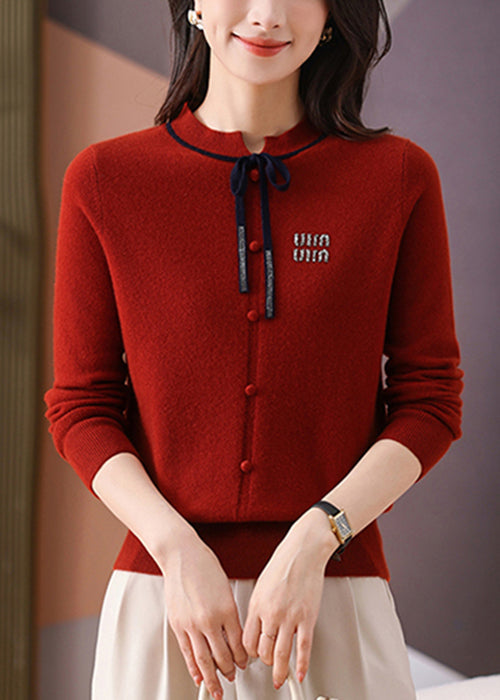 Simple Red Button Thick Woolen Sweater Long Sleeve Winter