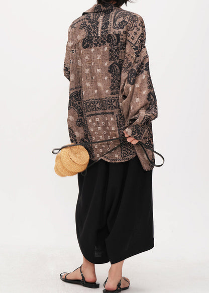 Stylish Chococlate Oversized Print Cotton Upf 50+ Shirts Summer