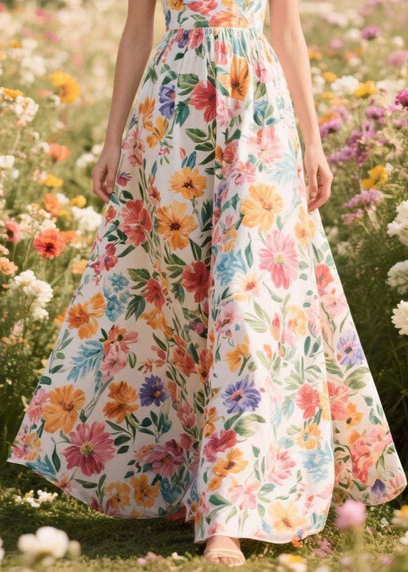 Flower Print Exra Large Hem Chiffon Cami Dress Summer