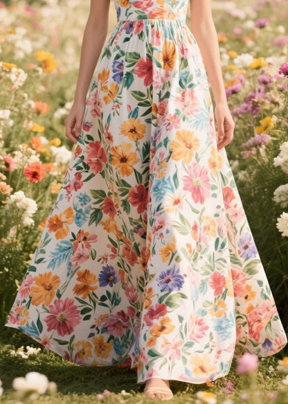 Flower Print Exra Large Hem Chiffon Cami Dress Summer