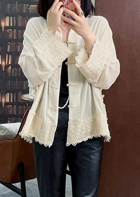 White Button Silk Velour Coats Long Sleeve