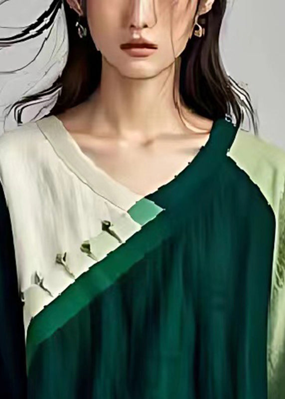 Blackish Green Oversized Patchwork Linen Shirts Summer