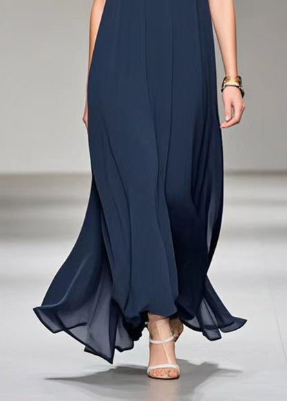 Navy V Neck Draping Chiffon Cami Dress Sleeveless Summer