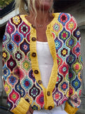 Boho Ethnic Colorful Floral Crochet Cozy Cardigan artswardrobe