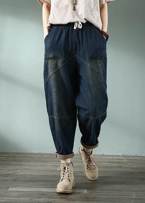 Spring Nine Points Cross Pants Denim Harem Pants Female Elastic Waist Retro Loose Trousers