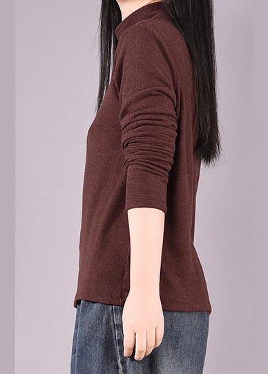 Burgundy Tunic Top High Neck Art Spring Shirts