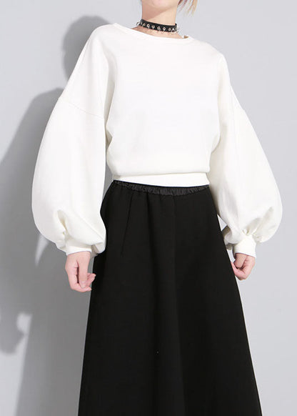 White O-neck Bow Asymmetrical Design Fall Loose Sweatshirts Top