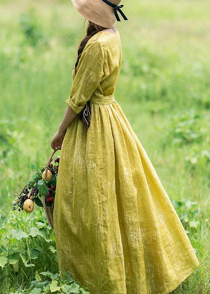 V Neck Tie Waist Summer Clothes for Ideas Yellow Loose Dress