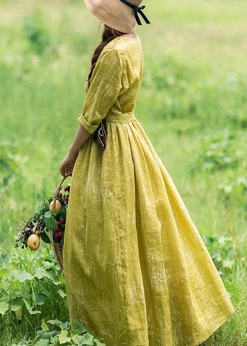V Neck Tie Waist Summer Clothes for Ideas Yellow Loose Dress