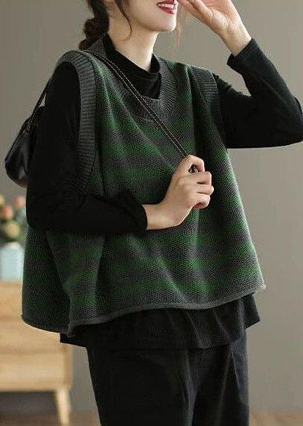 Orange Striped Knit Vest O-neck Oversized Spring