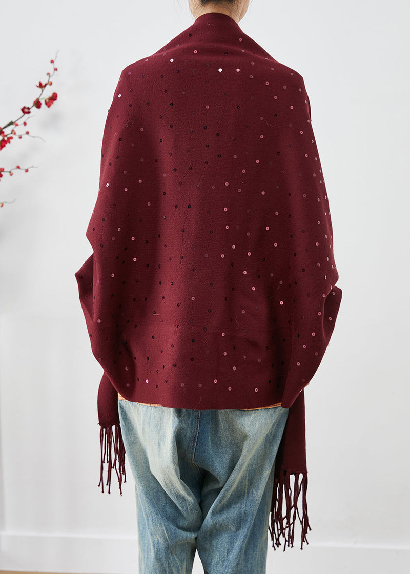 Mulberry Sequins Tasseled Knit Cardigan Winter