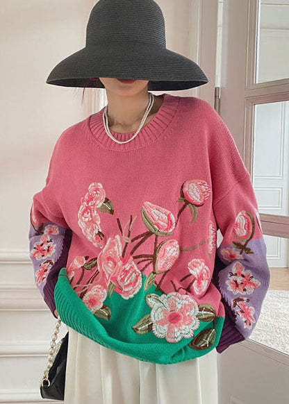 Pink Embroideried Knit Top Spring