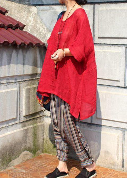 Classy Red U Neck Linen Summer Blouses