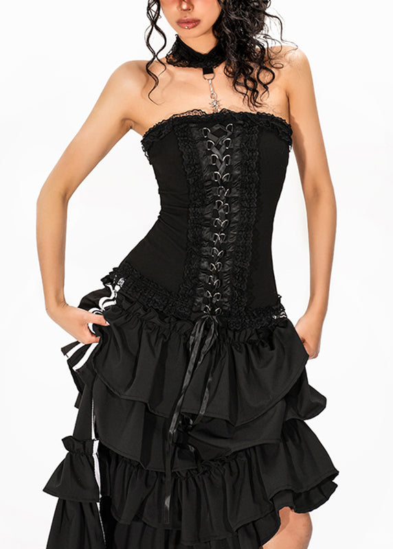French Black Tie Waist Top Sleeveless