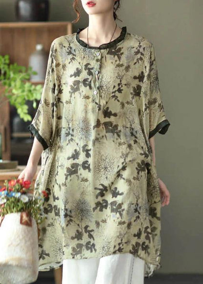-red Ramie Print Shirt