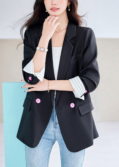Black Oversized Patchwork Fake Two Piece Jacket Spring