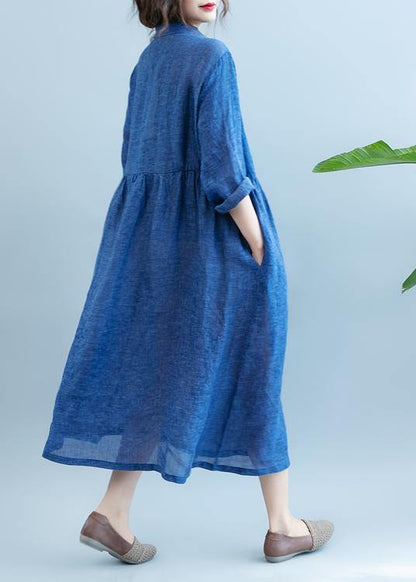 Diy Lapel Cotton Summer Clothes for Fabrics Blue Dress