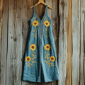 Women's Sunflower Embroidered Linen Blend Jumpsuit artswardrobe